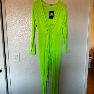 Lime-Neon Green Long Sleeve Jumpsuit